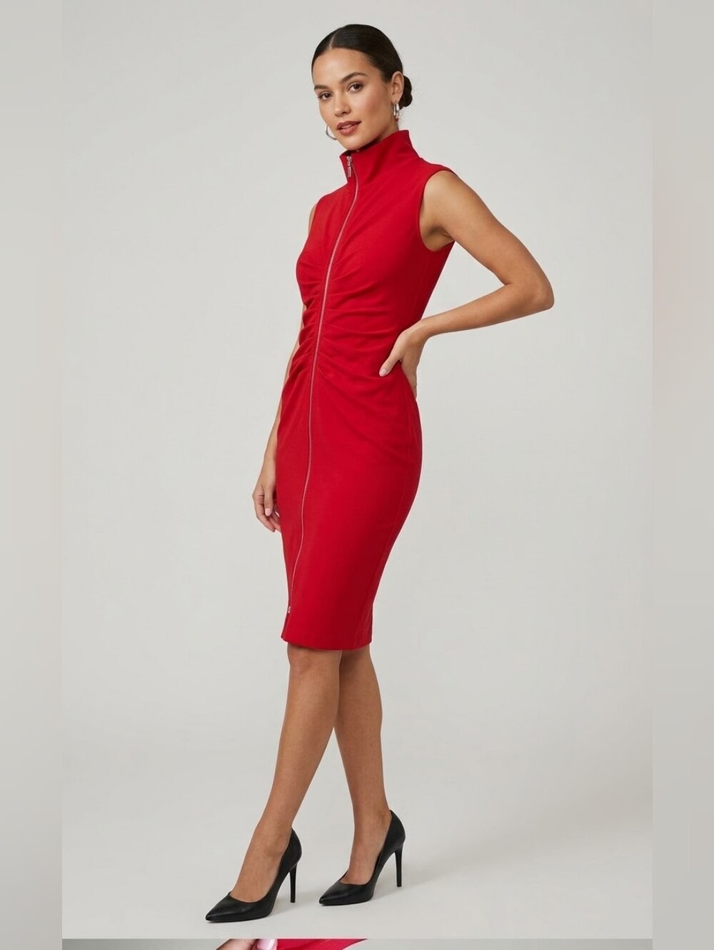 Red Zip-Front Midi Dress Like New